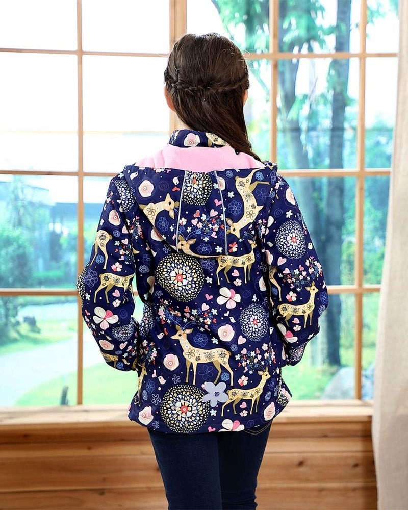 Resogaa Girls Rain Jacket Kids Hooded Raincoat Windbreaker with Fleece Lining (2901, 8) - Image 3